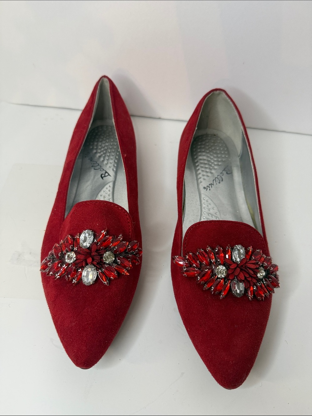 Bellini Women's Red Embellished Pointed Toe Flats -